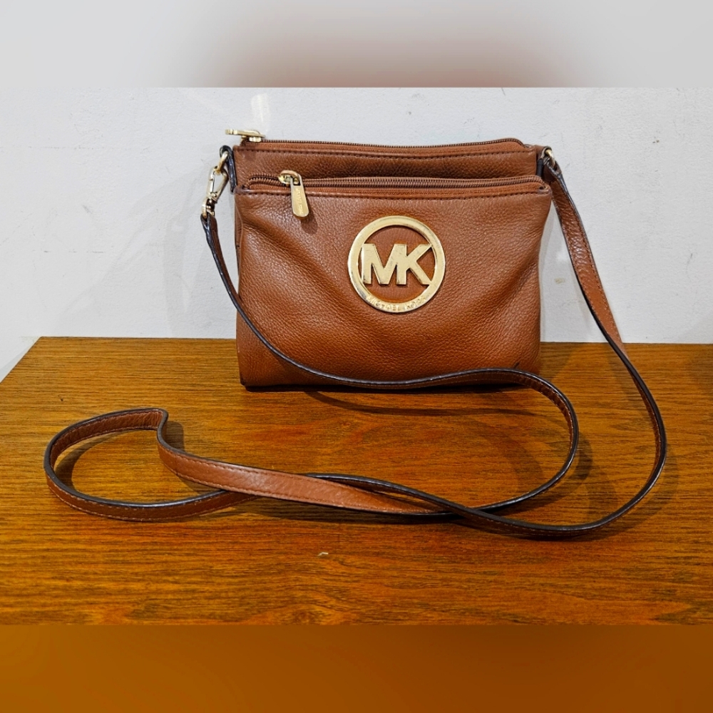 Michael Kors British Tan Pebbled Leather small Crossbody Bag